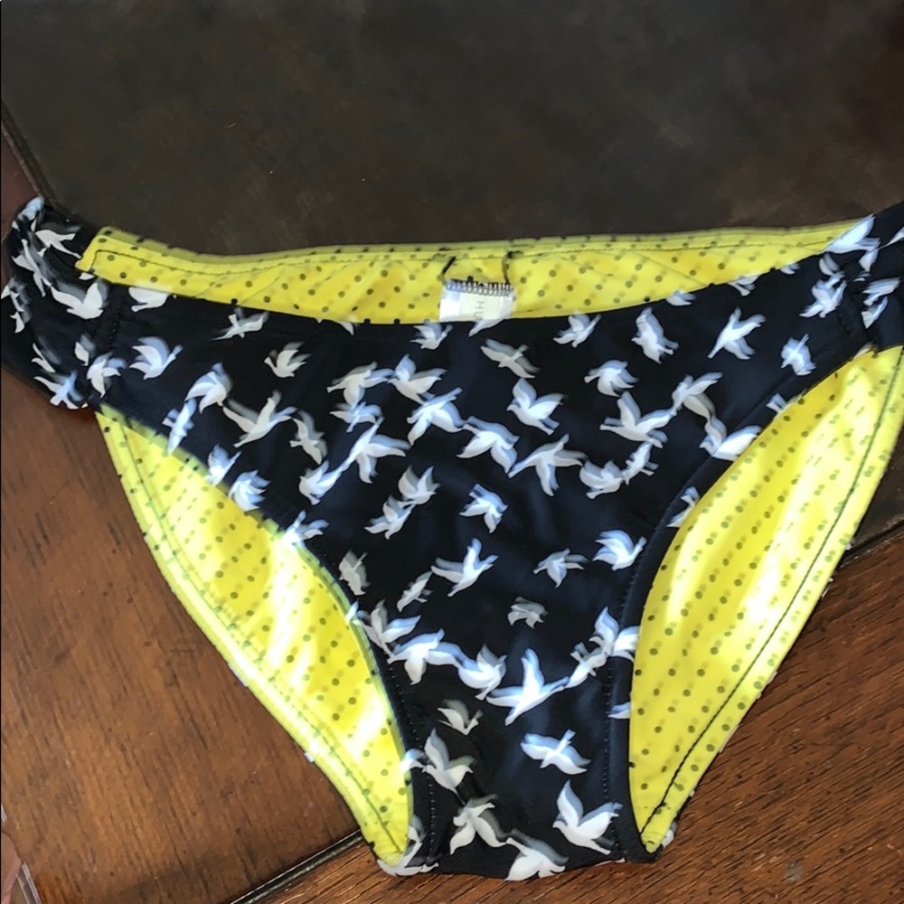 Hula Honey bikini bottom yellow dot birds large